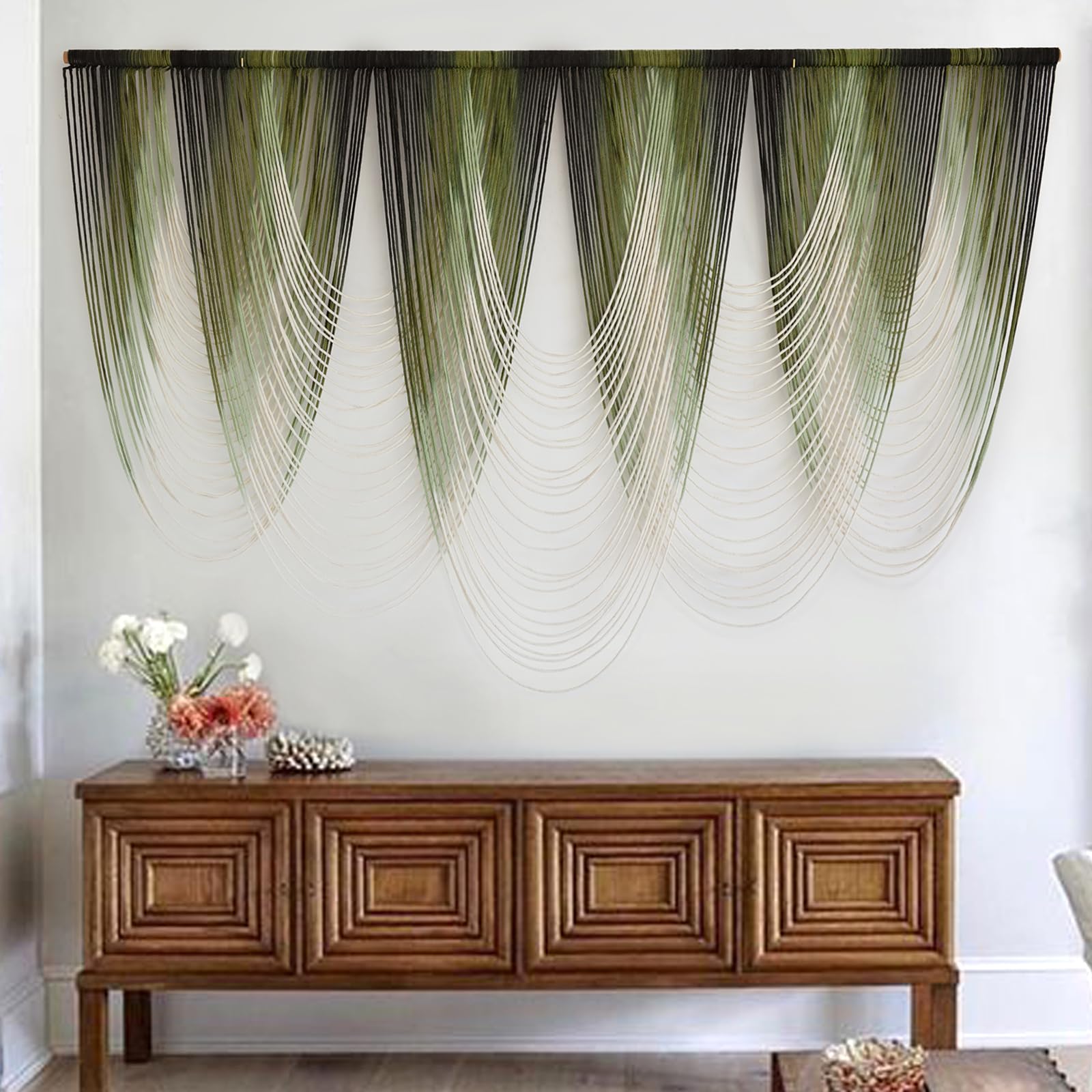 Macrame Wall Hanging Dip-Dyed Large Macrame Wall Decor Yarn Tapestry 57" W x 41" L For Headboard Bedroom Living Room Boho Fiber Home Art