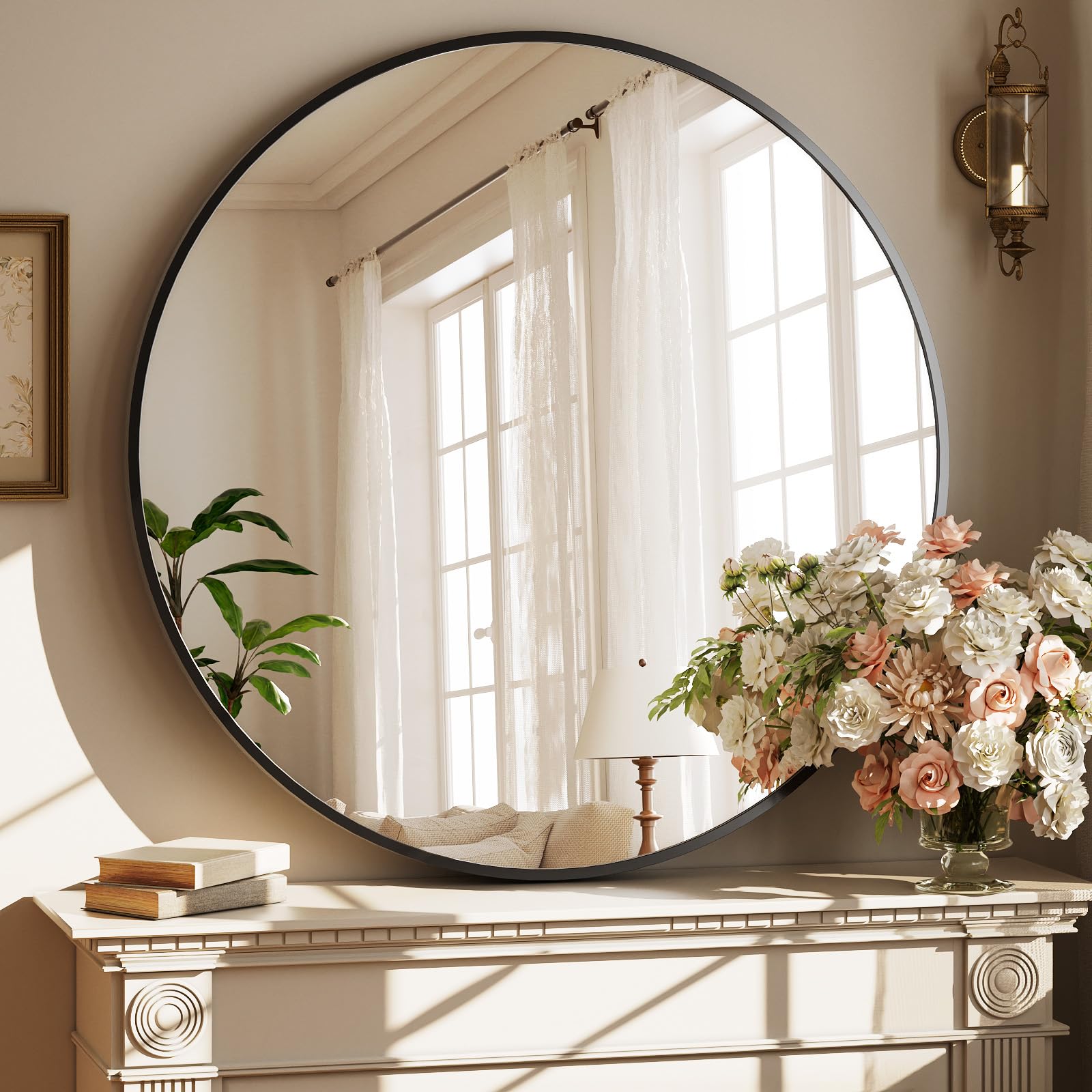 30 Inch Round Mirror - Circle Mirrors for Bathroom, Entryway and Living Room Wall Decor, Modern Hanging Vanity Mirror, Matte Gold Circle Decorative Wall Mirror