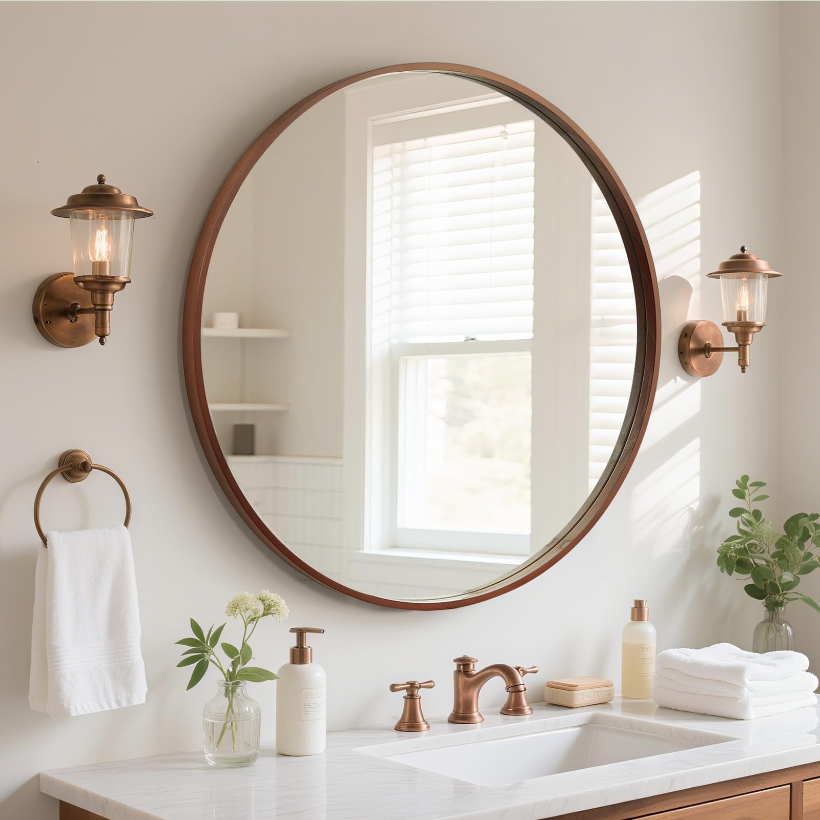 WallBeyond Round Wood Mirror 24 inch Circle Wall Mirror for Bathroom Round Wall Mirror for Wall Decor, Vanity, Entryway Living Room (Natural)