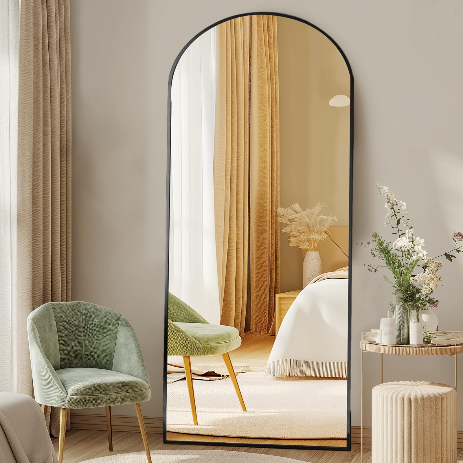 DUMOS 63.6"x20.6" Arched Full Length Mirror with Stand Floor Free Standing Aluminum Frame for Bedroom Body Hanging Leaning Modern Simple Home Decor Shatter-proorf Nano Glass Wall, Gold-Rounded