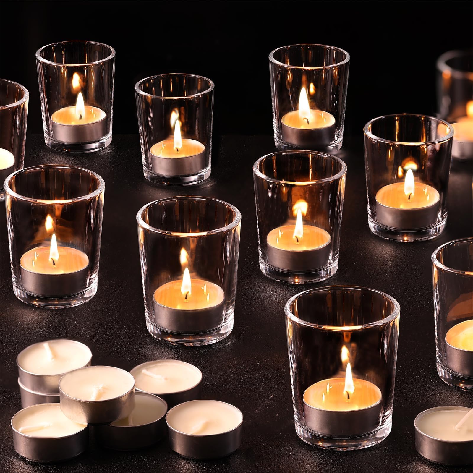 Letine 36-Pack Votive Candle Holders - Clear Glass Tea Light Holders - Glass Votive Candle Holder Bulk for Wedding Centerpieces/Home Table Decor/Propose/Christmas and Spring Party Decor