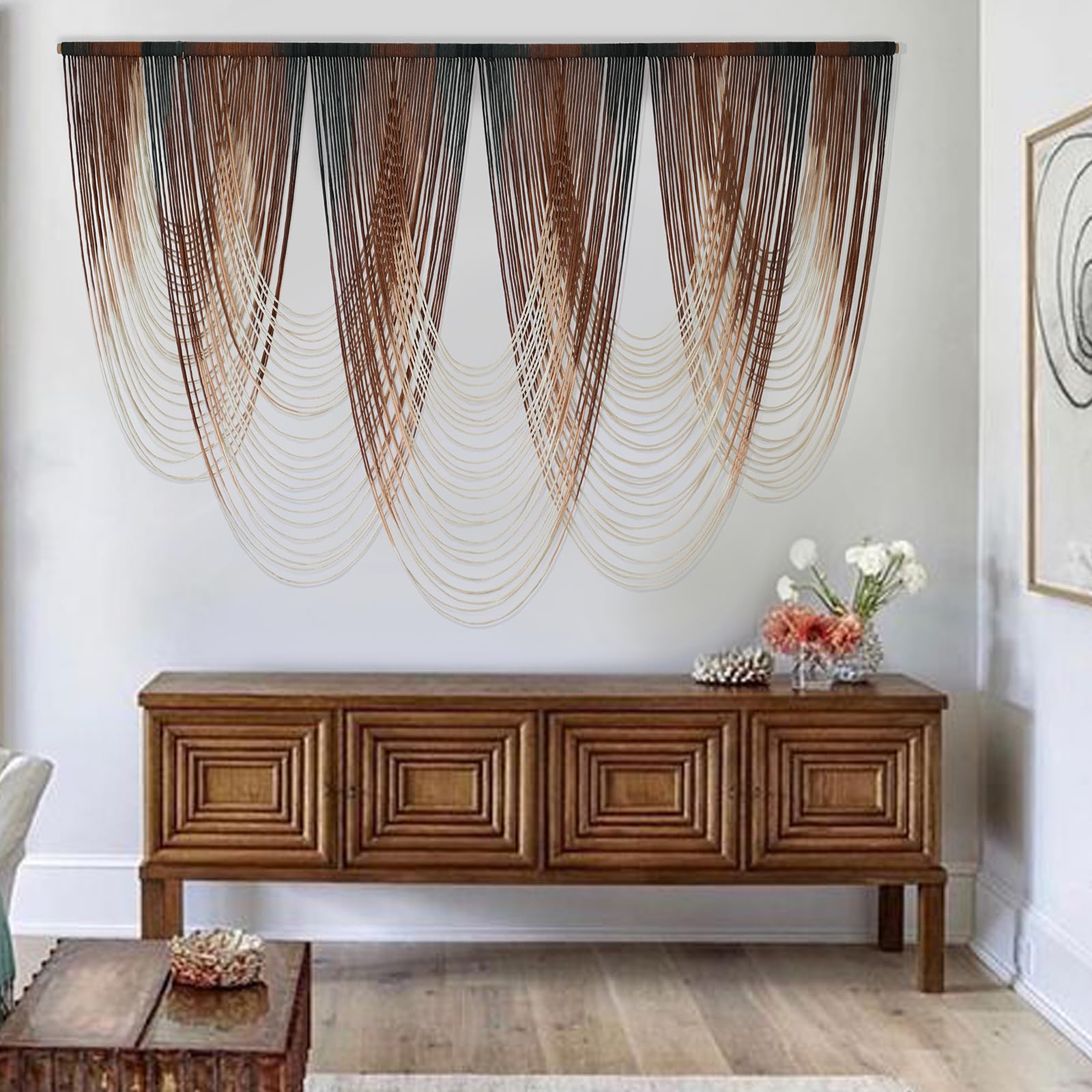 Macrame Wall Hanging Dip-Dyed Large Macrame Wall Decor Yarn Tapestry 57" W x 41" L For Headboard Bedroom Living Room Boho Fiber Home Art