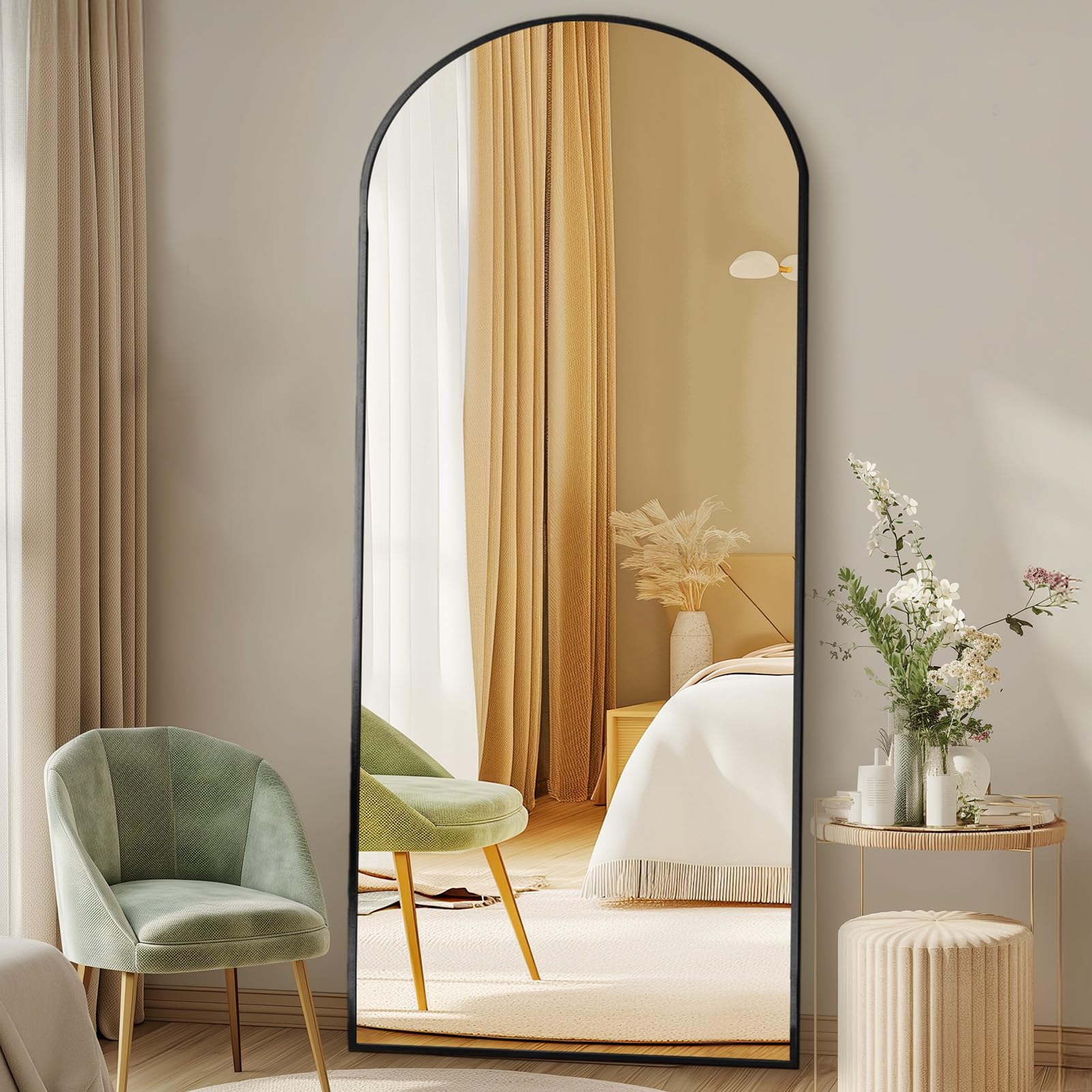 DUMOS 63.6"x20.6" Arched Full Length Mirror with Stand Floor Free Standing Aluminum Frame for Bedroom Body Hanging Leaning Modern Simple Home Decor Shatter-proorf Nano Glass Wall, Gold-Rounded