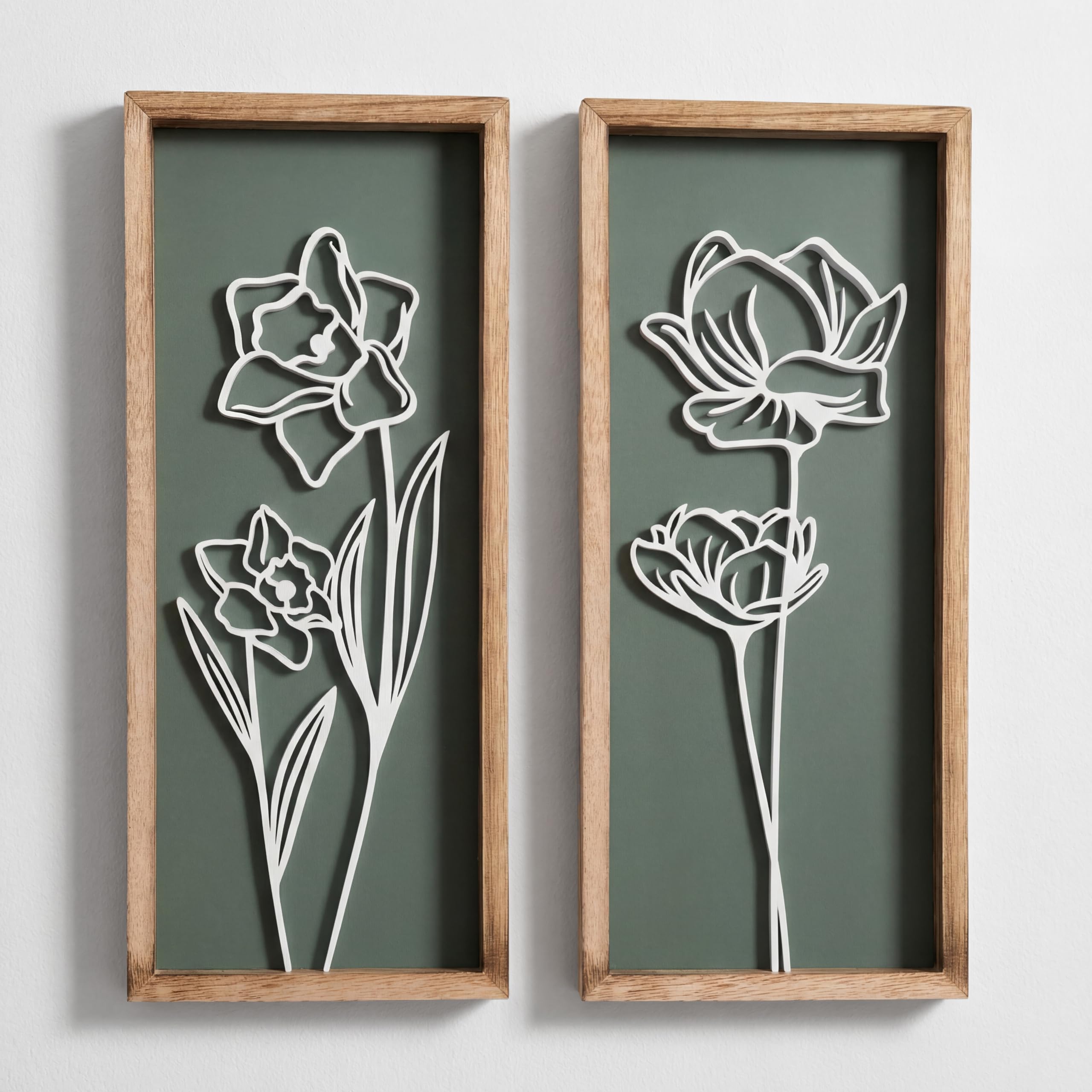 3D Wooden Floral Bathroom Wall Decor (Set of 4) Lightweight, Ready-to-Hang Framed Wall Art For Living Room, Bedroom, or Office - Premium Boho Botanical Farmhouse Decorations - Gift-Boxed