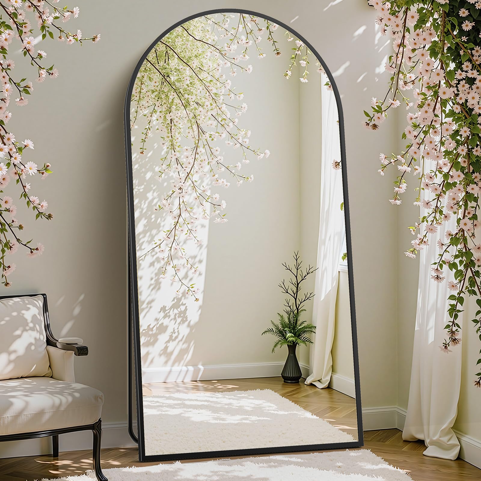 DUMOS 63.6"x20.6" Arched Full Length Mirror with Stand Floor Free Standing Aluminum Frame for Bedroom Body Hanging Leaning Modern Simple Home Decor Shatter-proorf Nano Glass Wall, Gold-Rounded