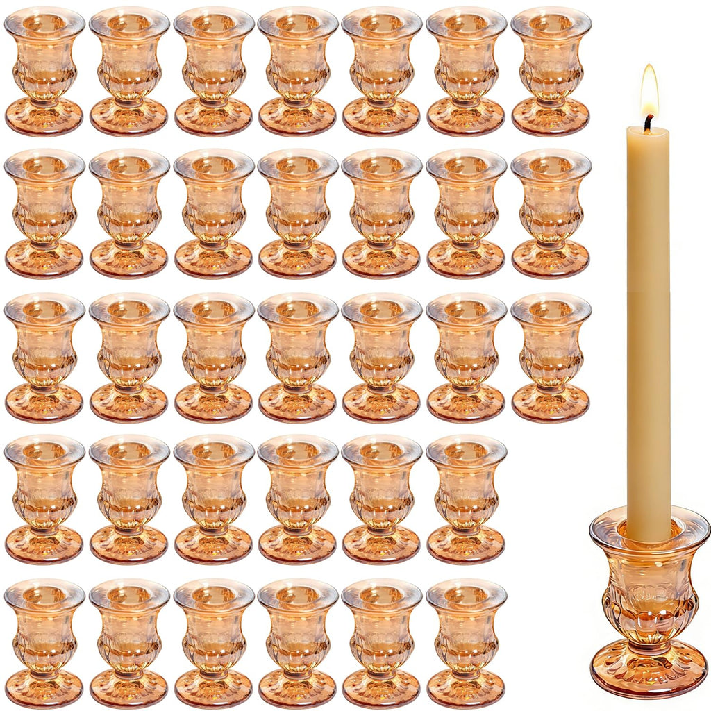 48 Pcs Clear Glass Taper Candle Holders Bulk, 2.5 Inch Small Candlestick Stands, Elegant Table Centerpieces for Wedding, Christmas, Valentine’s Day, Party, Home and Dining Room Decorations (Clear)