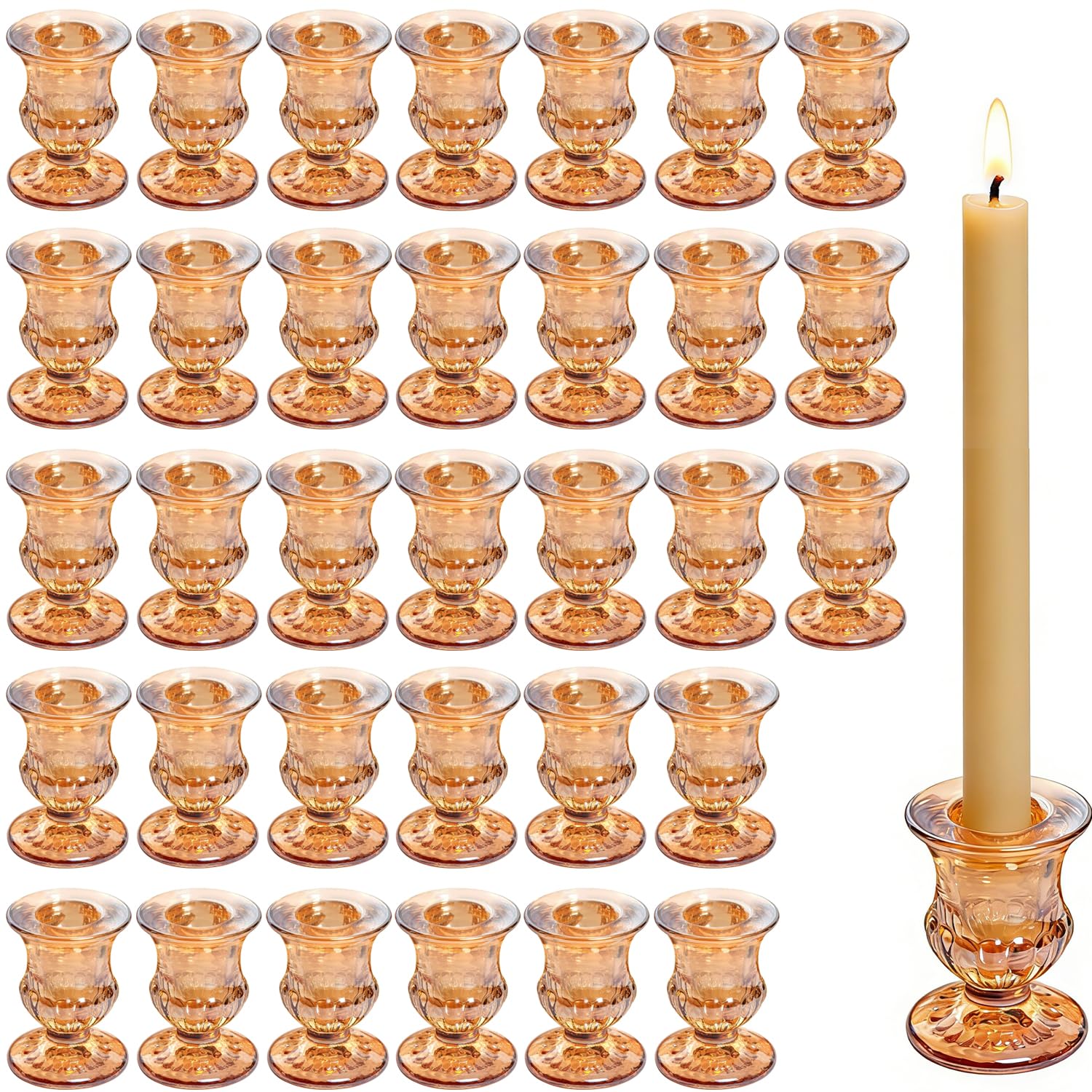 48 Pcs Clear Glass Taper Candle Holders Bulk, 2.5 Inch Small Candlestick Stands, Elegant Table Centerpieces for Wedding, Christmas, Valentine’s Day, Party, Home and Dining Room Decorations (Clear)