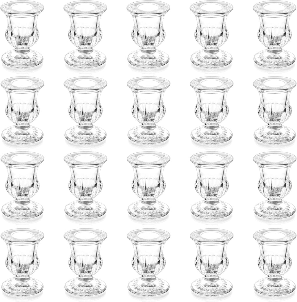 20 Pcs Glass Taper Candle Holders - Romadedi Clear Small Candlestick Holder Bulk, Thicker Glass Candle Sticks Set for Wedding Christmas Party Dining Table Table Centerpiece Decor