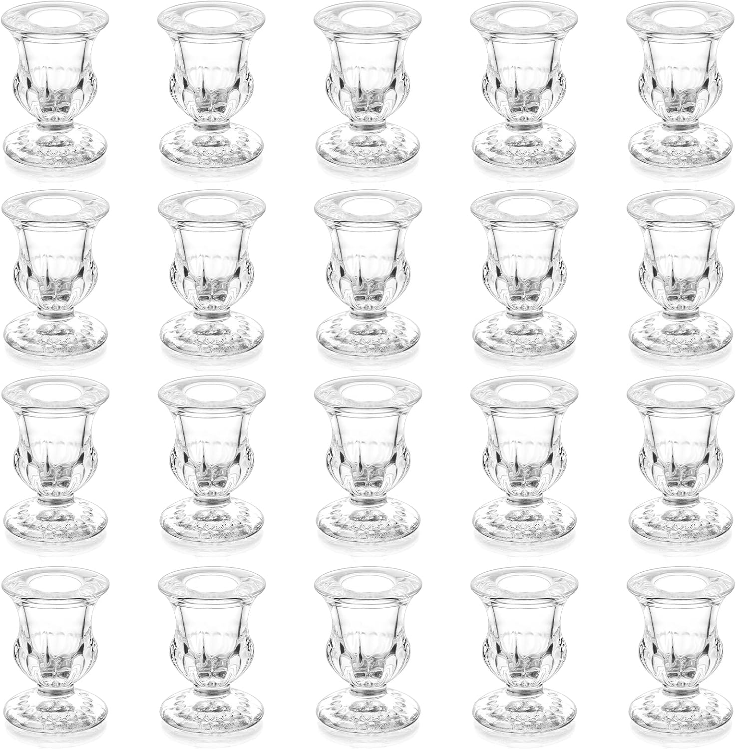 20 Pcs Glass Taper Candle Holders - Romadedi Clear Small Candlestick Holder Bulk, Thicker Glass Candle Sticks Set for Wedding Christmas Party Dining Table Table Centerpiece Decor