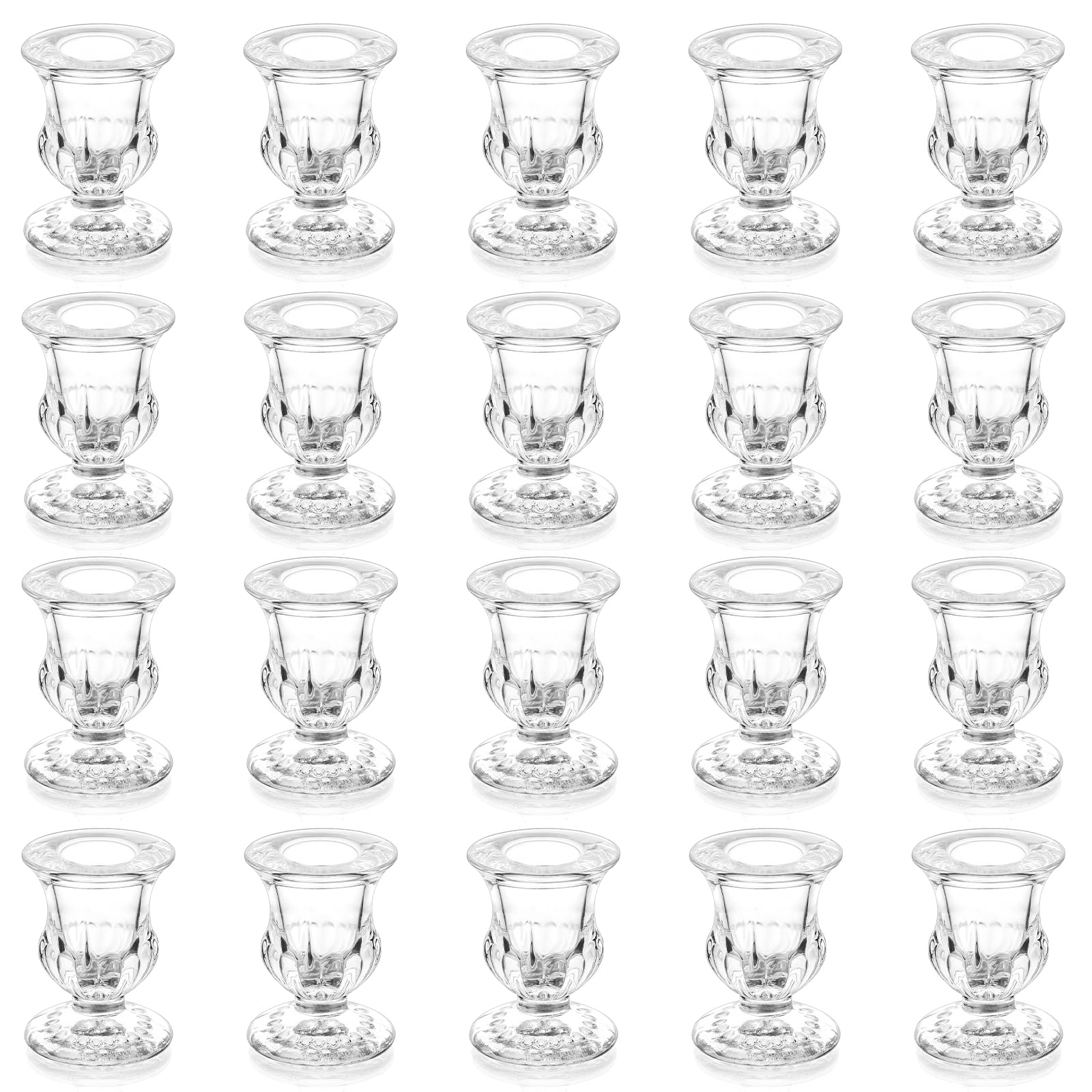 20 Pcs Glass Taper Candle Holders - Romadedi Clear Small Candlestick Holder Bulk, Thicker Glass Candle Sticks Set for Wedding Christmas Party Dining Table Table Centerpiece Decor